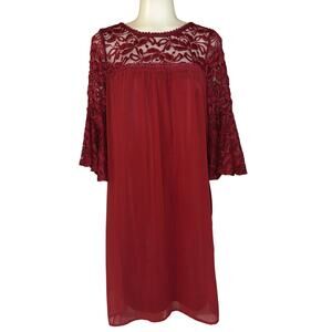 Luxology Women’s Size Small Burgundy Lace Trimmed Lined Bell Sleeve Dress